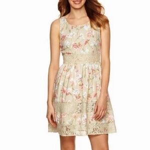 LC Lauren Conrad Floral Moon Lace Dress Size 8 Tan Pink Feminine Floral Girly